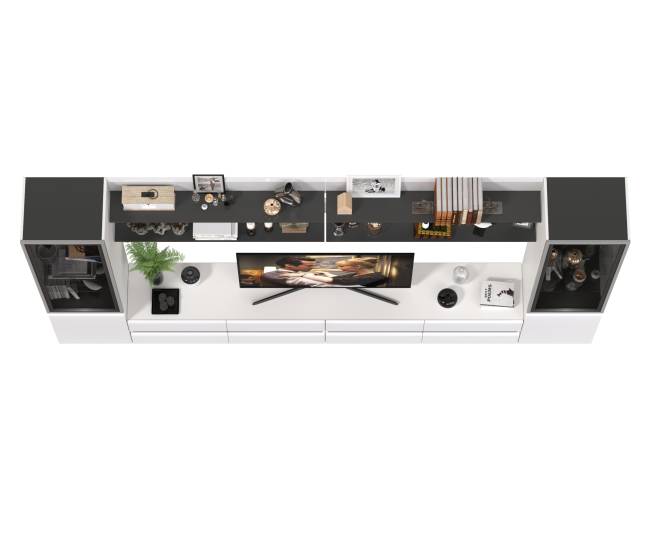Стенка модульная Сидней комплектация № 122 цвет белый/чёрный/МДФ белый глянец Стенка модульная Сидней комплектация № 122 цвет белый/чёрный/МДФ белый глянец