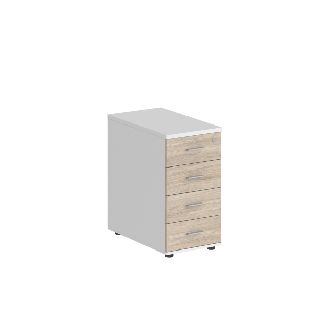 SG.523.WH.OL.M / Тумба приставная 400х800х725 с 4 ящ.(метаб), с замком без топа / корпус: белый; фасады: дуб светлый