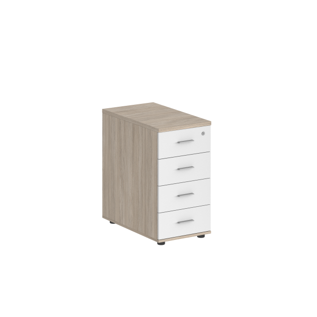 SG.523.OL.WH.M / Тумба приставная 400х800х725 с 4 ящ.(метаб), с замком без топа / корпус: дуб светлый; фасады: белый
