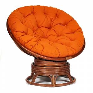 Кресло-качалка Папасан/Papasan (W 23/01 B) /с подушкой/ 115х78х104см, пекан орех, ткань оранжевый, с 23 Pecan (орех)
