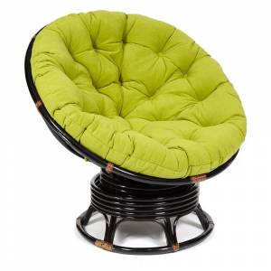 Кресло-качалка Папасан/Papasan (W 23/01 B) /с подушкой/ 115х78х104см, античный черно-коричневый, флок олива, 23 Antique brown (античный черно-коричневый)