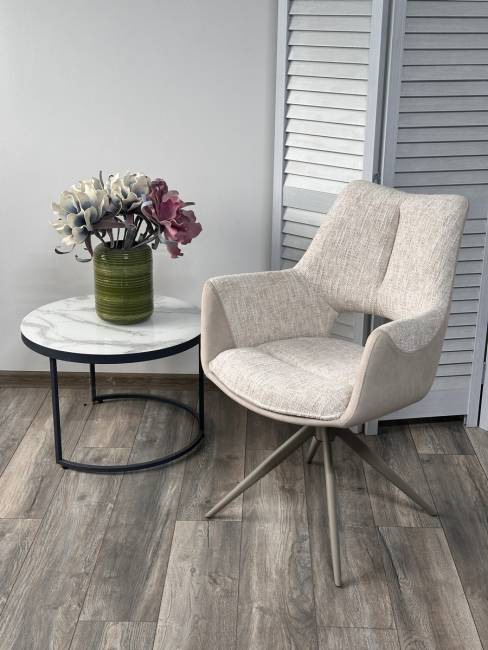 Стул ДАВЕН (DAVEN) 360 град, цвет КРЕМОВЫЙ RIELY-111 /  G1038-101, ткань  / ЛАТТЕ каркас, ®DISAUR