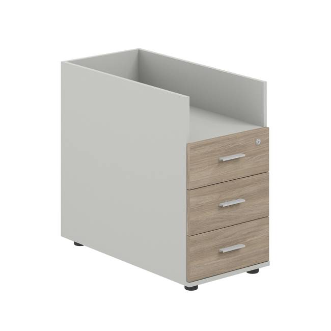 SG.513.SH.OD.M / Тумба приставная 400х800х725 с 3 ящ.(метаб) и нишей, с замком без топа / корпус: серый бархат; фасады: дуб темный