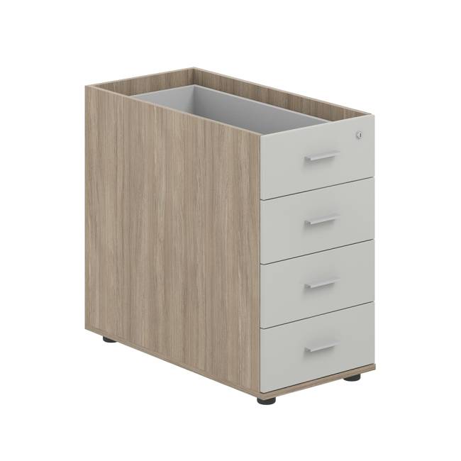 SG.523.OD.SH.M / Тумба приставная 400х800х725 с 4 ящ.(метаб), с замком без топа / корпус: дуб темный; фасады: серый бархат