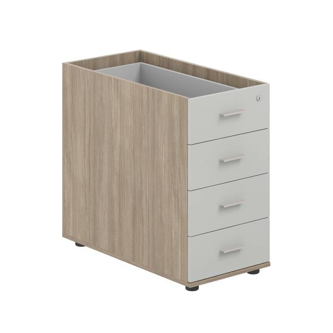 SG.523.OD.SH.M / Тумба приставная 400х800х725 с 4 ящ.(метаб), с замком без топа / корпус: дуб темный; фасады: серый бархат