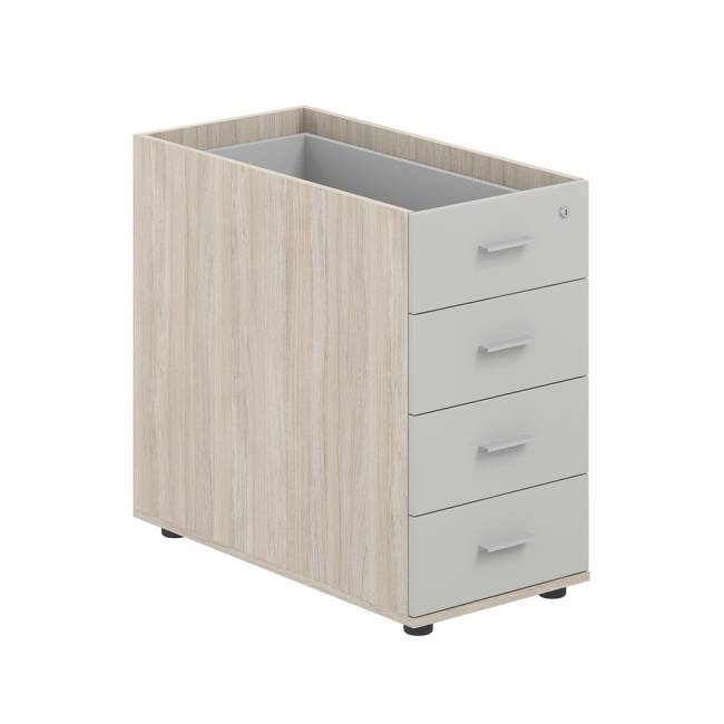 SG.523.OL.SH / Тумба приставная 400х800х725 с 4 ящ., с замком без топа / корпус: дуб светлый; фасады: серый бархат
