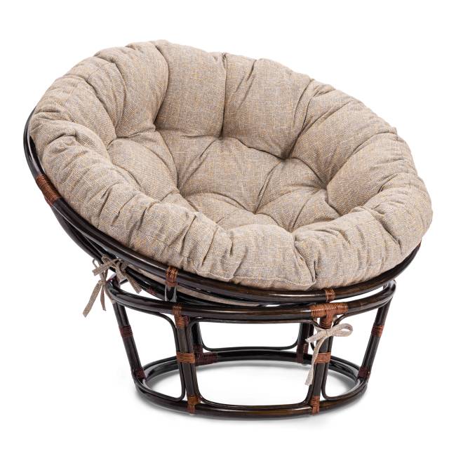 Кресло Папасан/Papasan (23/01 W) /с подушкой и ремешками/ 115х101х104см, античный черно-коричневый, подушка рогожка, меланж Antique brown (античный черно-коричневый)