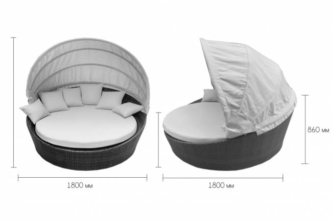 Лаунж-диван плетеный Shell-sunshade коричневый, бежевый Ø1800х860 мм