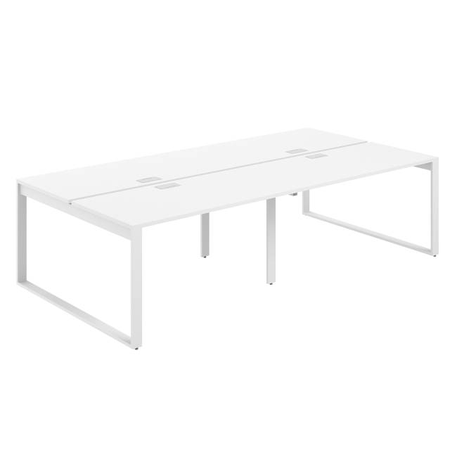 AG.147.WH.L.72.WH  / Рабочая станция 2400х1638х750  / профиль О-образный: 70х20 белый; лючок: серебро; столешница: белый