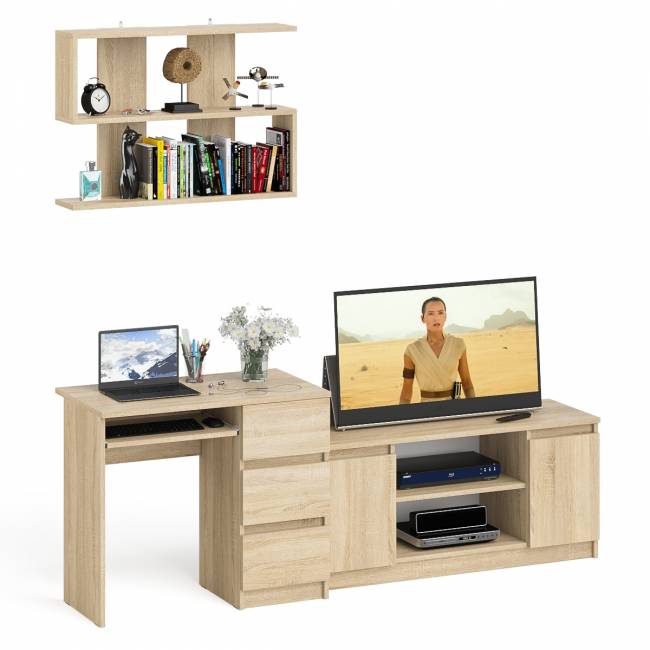 МС-6 стол ящики справа с тумбой Мори 1200-1 и полкой на 900 цвет дуб сонома