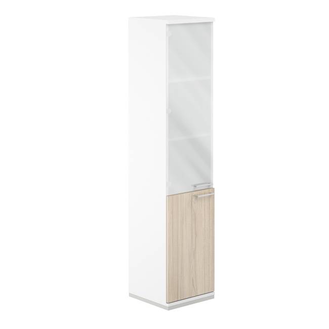 AG.209.WH.WH.AR.GL.L / Шкаф 5 ур. 400х400х1833 со стеклом / корпус: белый, топ/дно: белый, фасады: ак.равелло, стекло