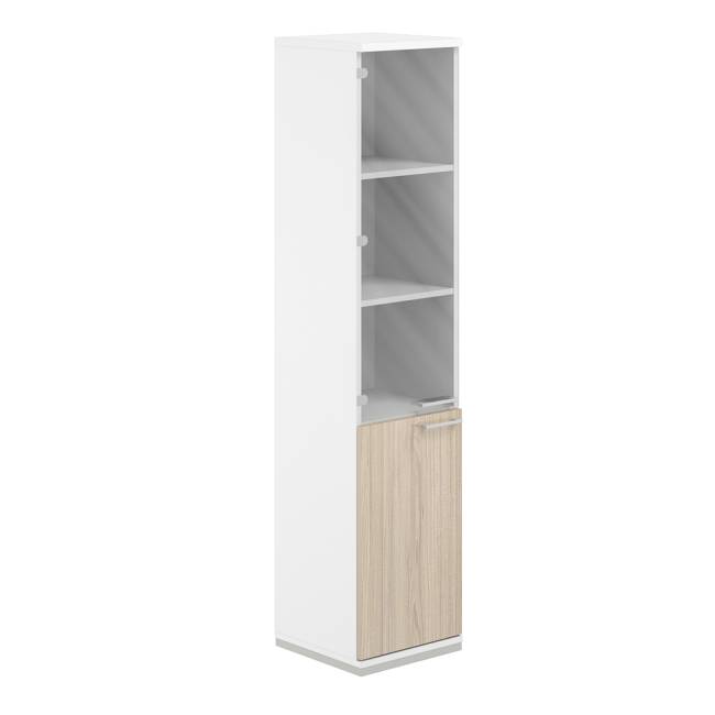 AG.209.WH.WH.AR.GL.L / Шкаф 5 ур. 400х400х1833 со стеклом / корпус: белый, топ/дно: белый, фасады: ак.равелло, стекло
