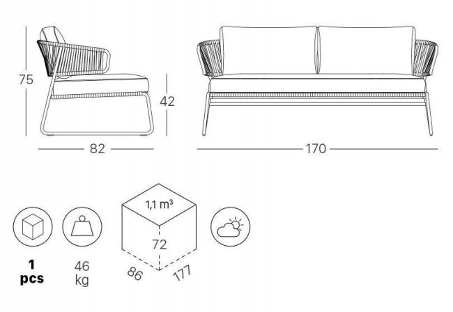 Диван плетеный с подушками Lisa Sofa Club терракотовый 1700х820х750 мм Диван плетеный с подушками Lisa Sofa Club терракотовый 1700х820х750 мм