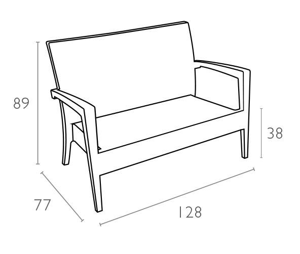 Диван пластиковый плетеный двухместный с подушкой Miami Lounge Sofa коричневый 1280x770x890 мм