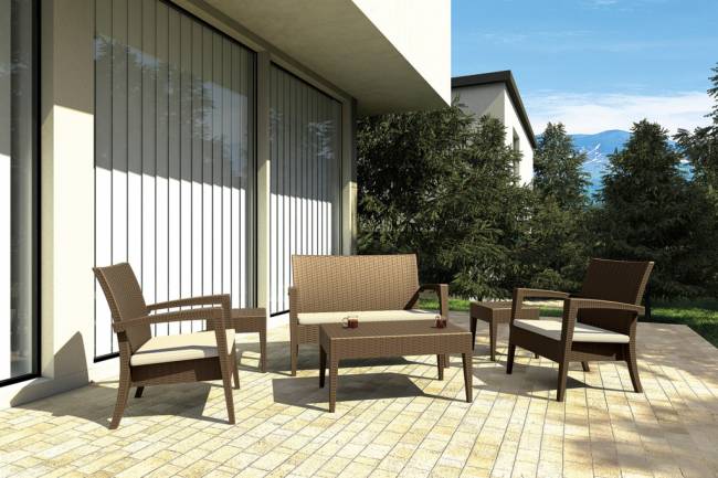 Диван пластиковый плетеный двухместный с подушкой Miami Lounge Sofa коричневый 1280x770x890 мм