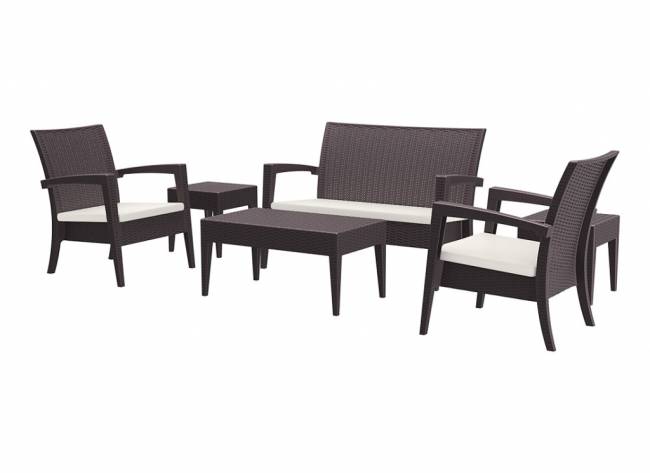 Диван пластиковый плетеный двухместный с подушкой Miami Lounge Sofa коричневый 1280x770x890 мм