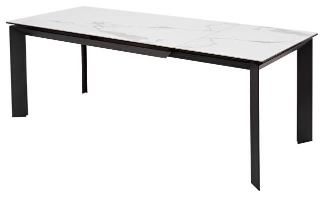 Стол КРЕМОНА (CREMONA) 140 БЕЛЫЙ МРАМОР ГЛЯНЦ (HIGH GLOSS STATUARIO), керамика/ ЧЕРНЫЙ, ®DISAUR