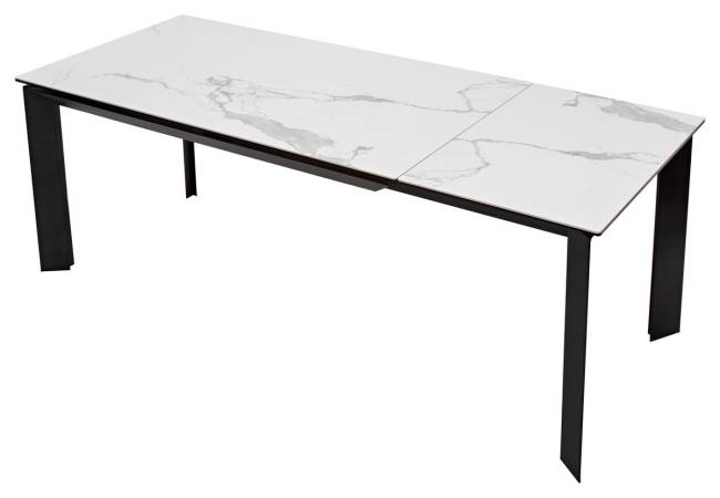 Стол КРЕМОНА (CREMONA) 140 БЕЛЫЙ МРАМОР ГЛЯНЦ (HIGH GLOSS STATUARIO), керамика/ ЧЕРНЫЙ, ®DISAUR