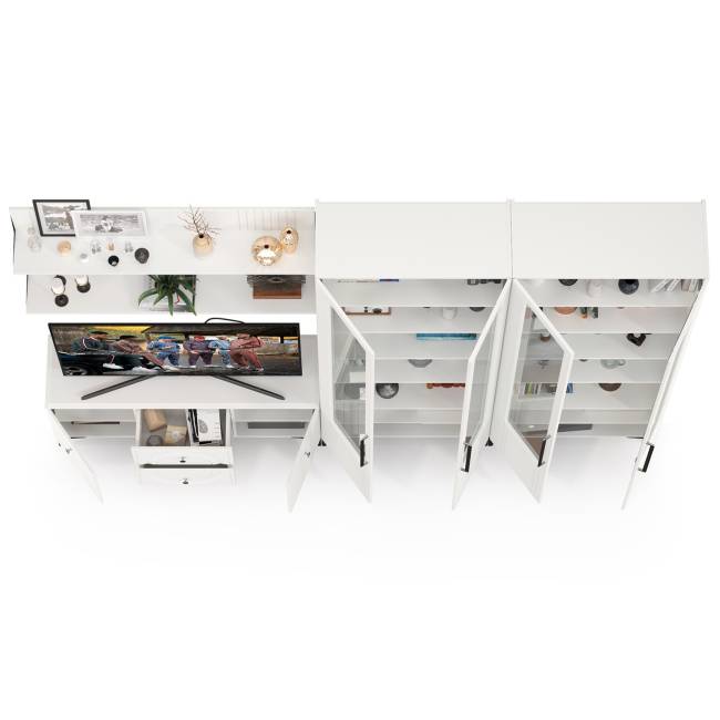 Сервант для гостиной четыре дверки и ТВ-тумба с двумя полками Валенсия цвет белый шагрень