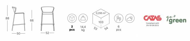 Стул пластиковый полубарный Lisa Technopolymer Go Green тортора 520х500х880 мм