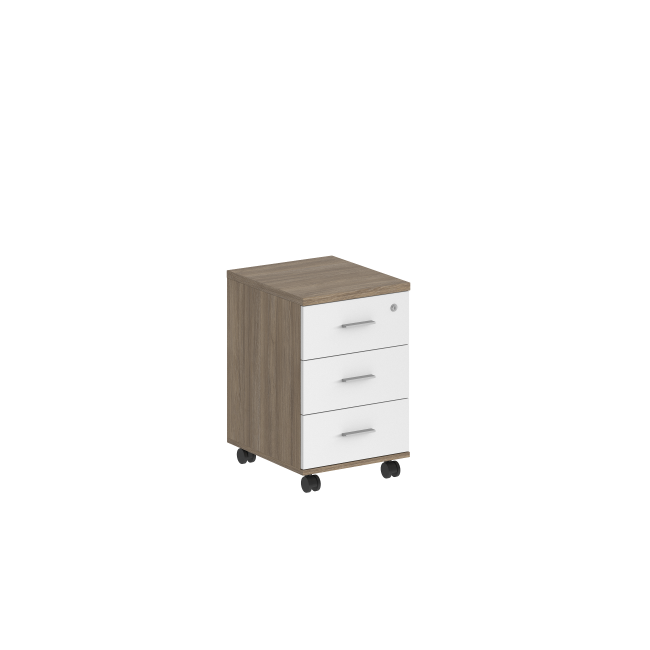 SG.611.OL.WH.M / Тумба мобильная с 3 ящ. 404х460х619 (метаб), с замком / корпус: дуб светлый; фасады: белый